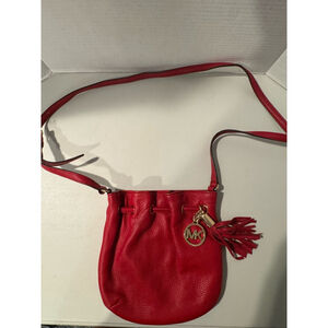 Michael Kors Red Leather Bucket Bag Small